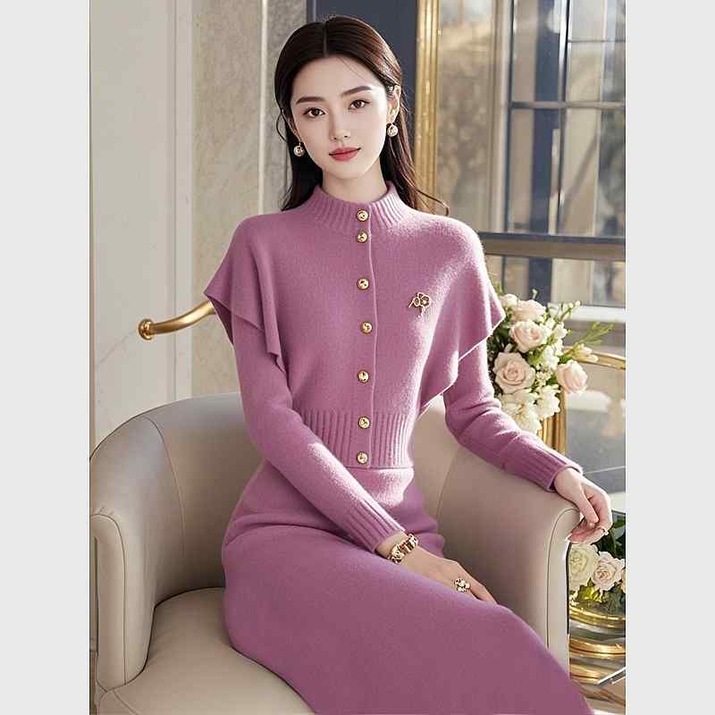 秋服 レディース 流行り物 オシャレ カワイイ  分かりやすい 成年者カワイイ 途轍も無い大いさ   嬢様 紫色 編み物 プルオーバー 背広 スコート ハイエンド お姉さん 出で立ち その他-レディースファッション