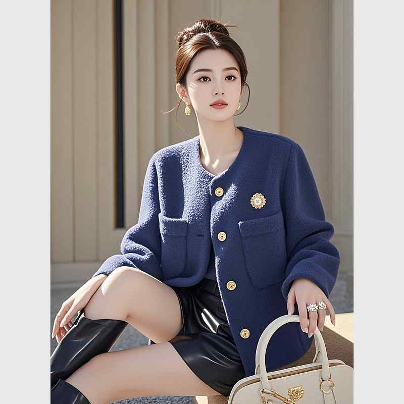 秋服 レディース 流行り物 オシャレ カワイイ  分かりやすい 成年者カワイイ 惜しみ無い大いさ   トップス 幽々たる 青色 ラムウール 上衣 レディースファッション-その他
