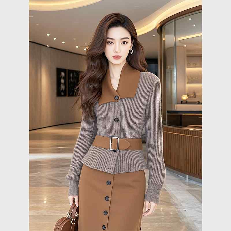秋服 レディース 流行り物 オシャレ カワイイ  分かりやすい 成年者カワイイ 気が大きい大きさ   雅びやか ハイエンド 編み物ジレー スコート 背広