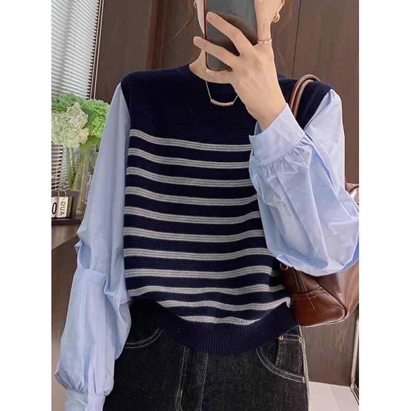 秋服 レディース ファッション オシャレ カワイイ シンプル 大人カワイイ 大きいサイズ フェイク ツーピース インナー セーター トップス ニット レイヤリング シャツ