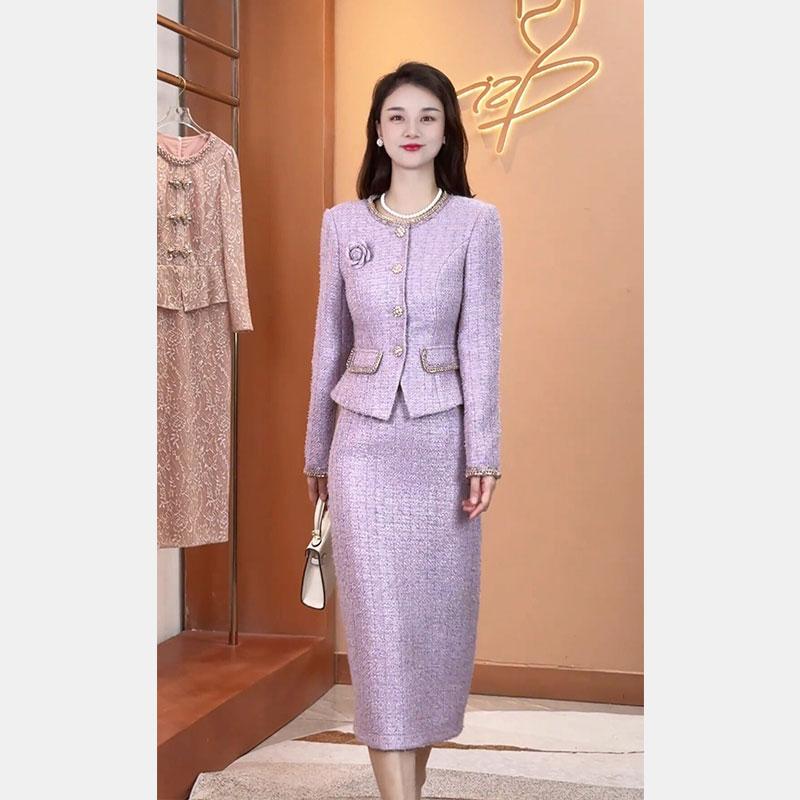 秋服 レディース ファッション オシャレ カワイイ シンプル 大人カワイイ 大きいサイズ エレガント ハイエンド お姫様 ジャケット スカート スーツ｜リコット