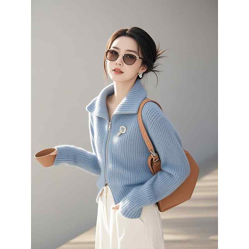 秋服 レディース 流行り物 オシャレ カワイイ  分かりやすい 成年者カワイイ 途轍も無い大いさ  青色 プルオーバー ハイエンド 編み物 トップス レディースファッション-その他