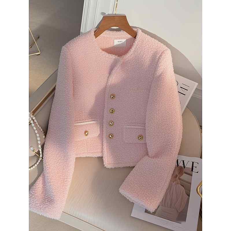 秋服 レディース 流行り物 オシャレ カワイイ  分かりやすい 成年者カワイイ 気が大きい大きさ   ハイエンド トップス サクラ色 ラムウール 厚地の外套