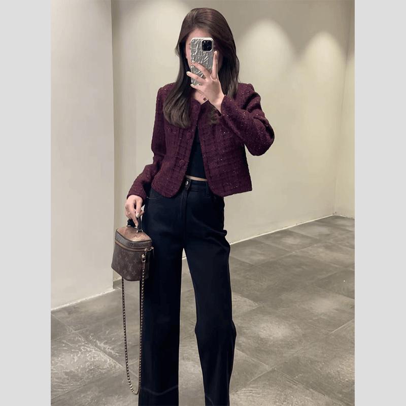 秋服 レディース 流行り物 オシャレ カワイイ  分かりやすい 成年者カワイイ 気が大きい大きさ   バーガンディ ラウンドのど首 上衣 ハイエンド 雅びやか トップス
