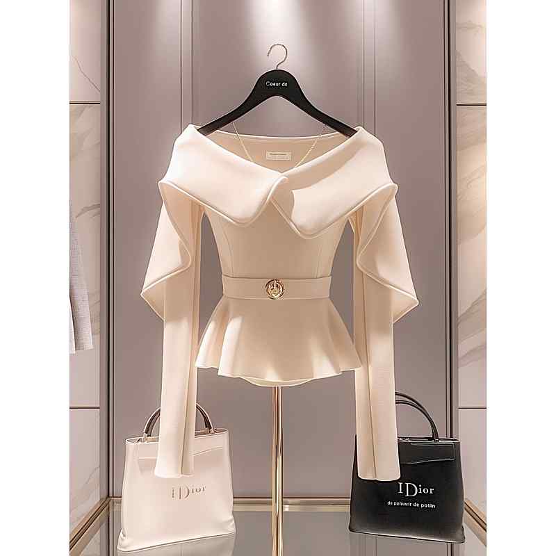 秋服 レディース ファッション オシャレ カワイイ シンプル 大人カワイイ 大きいサイズ 服装 ハイエンド 白 トップス フレンチ ウエスト シャツ