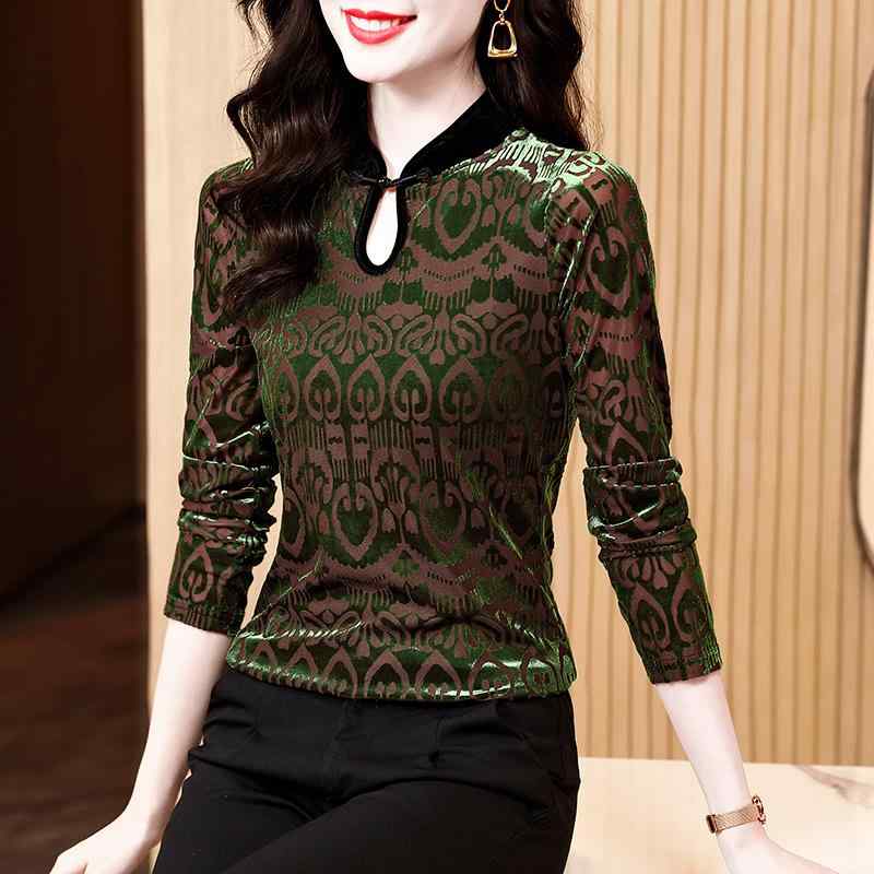 秋服 レディース ファッション オシャレ カワイイ シンプル 大人カワイイ 大きいサイズ ゴールド ベルベット T シャツ スリム 長袖 インナー トップス