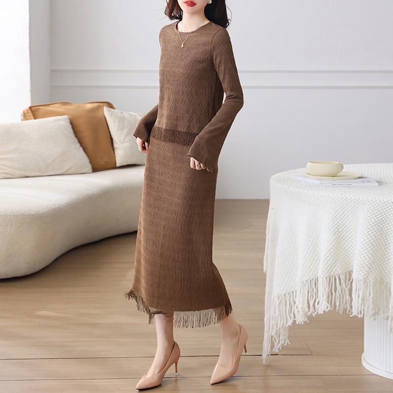 秋服 レディース ファッション オシャレ カワイイ シンプル 大人カワイイ 大きいサイズ スーツ ハイエンド ニット スカート セットアップ 可能