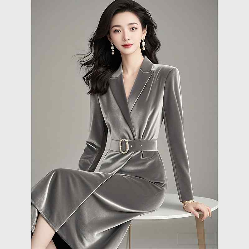 秋服 レディース 流行り物 オシャレ カワイイ  分かりやすい 成年者カワイイ 気が大きい大きさ   フレンチ ハイエンド 大広間 フォーマル 薄墨色 天鵝絨背広 お召しもの