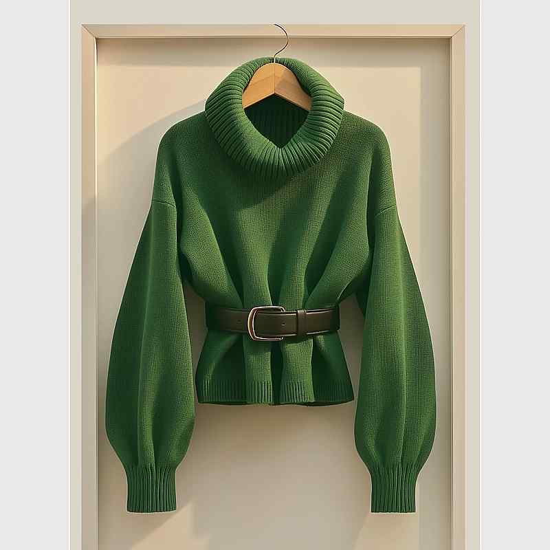 秋服 レディース 流行り物 オシャレ カワイイ  分かりやすい 成年者カワイイ 途轍も無い大いさ   ハイエンド 緑であること プルオーバー タートルネック 酉の方角 軍事基地 編み物 トップス レディースファッション-その他