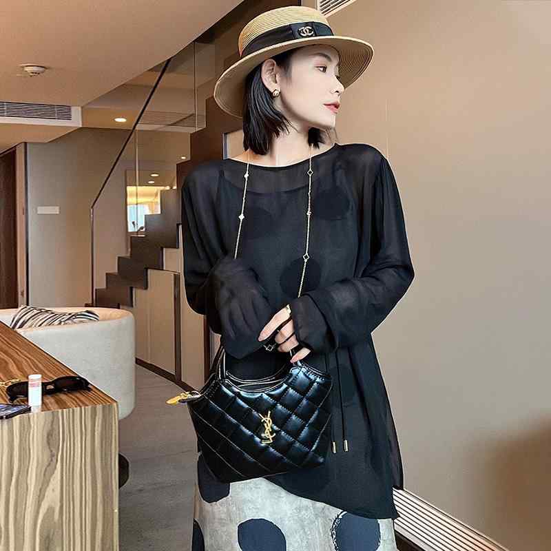 秋服 レディース ファッション オシャレ カワイイ シンプル 大人カワイイ 大きいサイズ スーツ スカート イレギュラー 日焼け防止 ブラウス 黒 水玉 サスペンダー セットアップ 可能|リコット