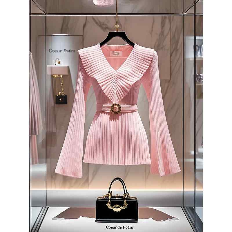 秋服 レディース ファッション オシャレ カワイイ シンプル 大人カワイイ 大きいサイズ ピンク セーター ハイエンド ウエスト ニット トップス｜リコット