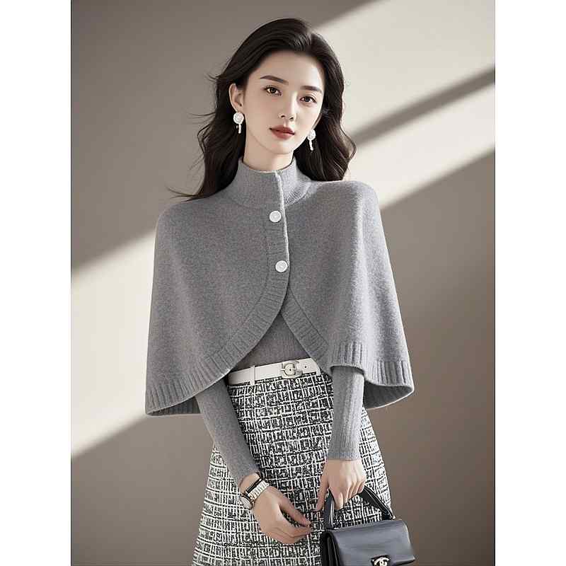 秋服 レディース 流行り物 オシャレ カワイイ  分かりやすい 成年者カワイイ 途轍も無い大いさ   ハイエンド セットアップ 能力のある 芳ばしさ 薄墨色 ケープ プルオーバー スコート 背広 その他-レディースファッション