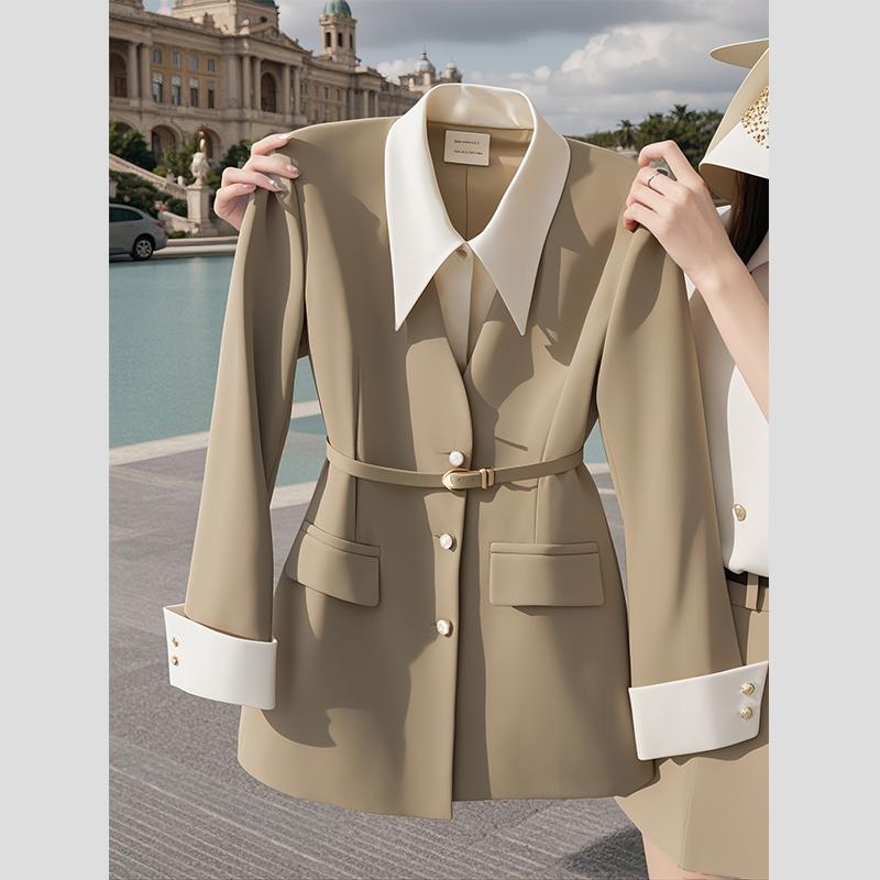 秋服 レディース 流行り物 オシャレ カワイイ  分かりやすい 成年者カワイイ 気が大きい大きさ  ハイエンド 酉の方角絞り カーキ 如何様物 背広 厚地の外套