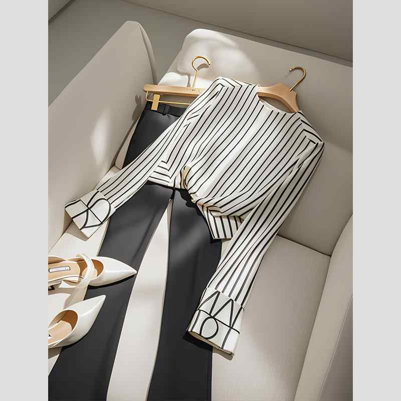 秋服 レディース ファッション オシャレ カワイイ シンプル 大人カワイイ 大きいサイズ 服 ハイエンド 縞模様 トップス パンツ スーツ