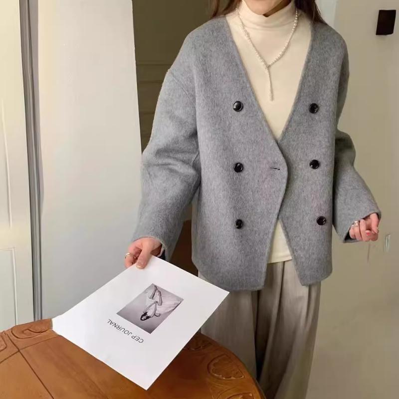秋服 レディース ファッション オシャレ カワイイ シンプル 大人カワイイ 大きいサイズ ハイエンド ウール コート ダブルブレスト ノー カラー スーツ ベルベット フレンチ コート ｜リコット 9,804円