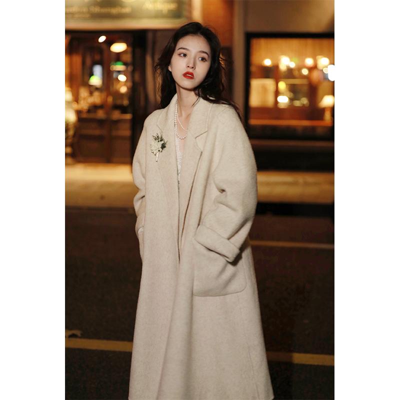秋服 レディース ファッション オシャレ カワイイ シンプル 大人カワイイ 大きいサイズ フレンチ アルバカ ハイ カウント ナイロン ウール コート スーツ カラー ミドル丈 ｜リコット