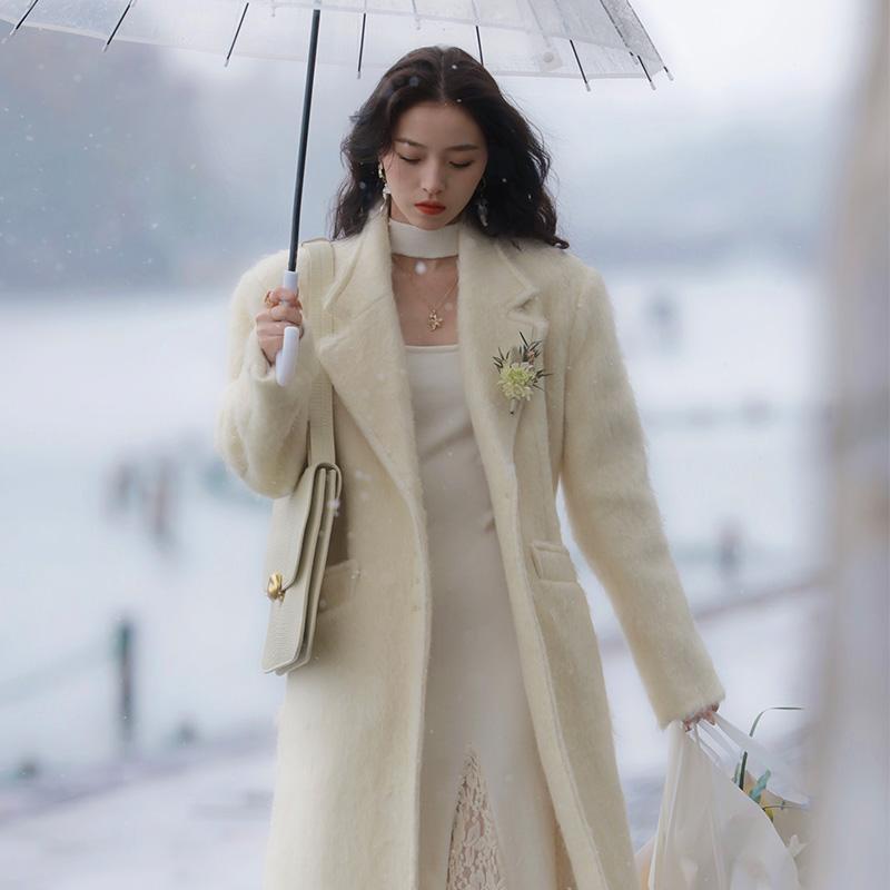 秋服 レディース 流行り物 オシャレ カワイイ  分かりやすい 成年者カワイイ 馬鹿でかい大きさ  フレンチ レトロ か細い ロング 羊毛 厚地の外套 影ぼうし 背広 襟 トール