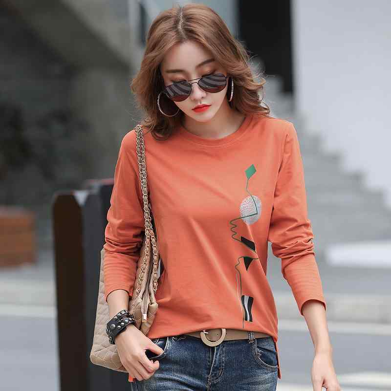秋服 レディース ファッション オシャレ カワイイ シンプル 大人カワイイ 大きいサイズ 長袖 T シャツ 韓国スタイル プリント トップス カジュアル スリム レイヤリング