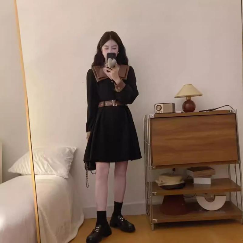 春 コーデ レディース ファッション オシャレ カワイイ シンプル きれいめ ナチュラル 上品カジュアル 婦人服 スリム ウエスト ベルベット ドレス