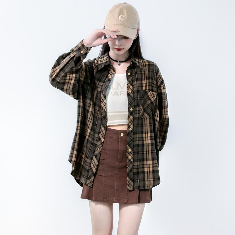 秋服 レディース ファッション オシャレ カワイイ シンプル 大人カワイイ 大きいサイズ レトロ シャツ チェック柄 カジュアル トップス 長袖 ジャケット|リコット