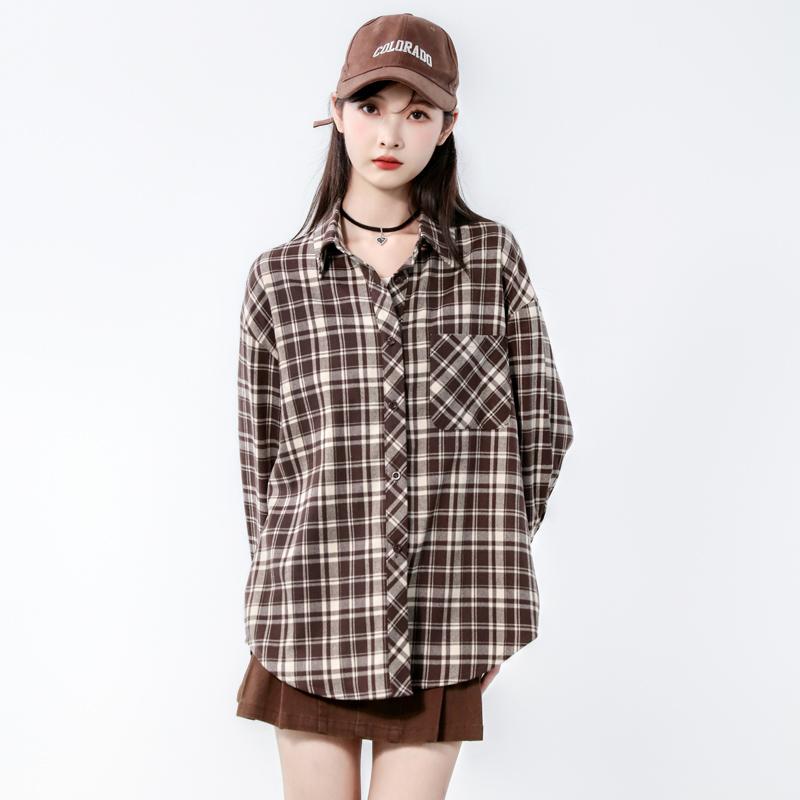 秋服 レディース ファッション オシャレ カワイイ シンプル 大人カワイイ 大きいサイズ 厚手 チェック柄 シャツ レトロ トップス 長袖 ジャケット|リコット