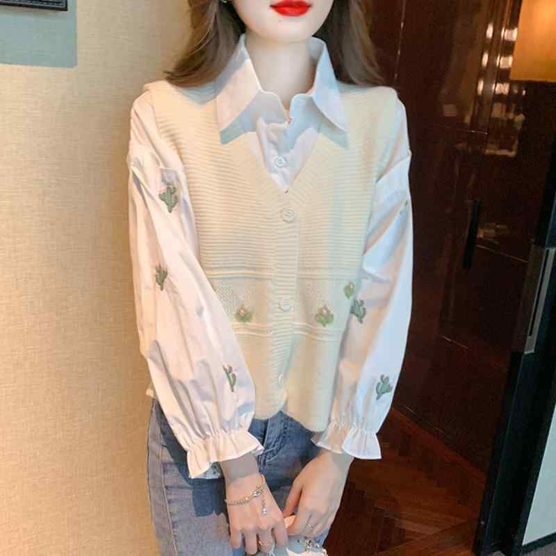 春 コーデ レディース 流行り物 オシャレ カワイイ   分かりやすい 好いたらしいめ 自然的 窈窕たる心地好い 成人女性服 トップス 背広 パフスリーブシャツ 編み物 ジレー 限りない