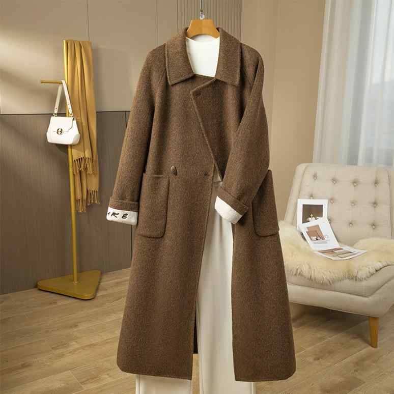 秋服 レディース 流行り物 オシャレ カワイイ  分かりやすい 成年者カワイイ 気が大きい大きさ   厚地の外套 ロング お人形さん 色合い 羊毛 ハイエンド