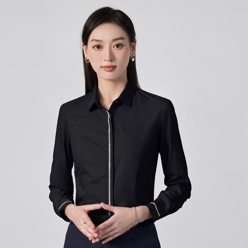 秋服 レディース ファッション オシャレ カワイイ シンプル 大人カワイイ 大きいサイズ 黒 スタンドカラー シャツ フォーマル 面接 長袖 スーツ|リコット