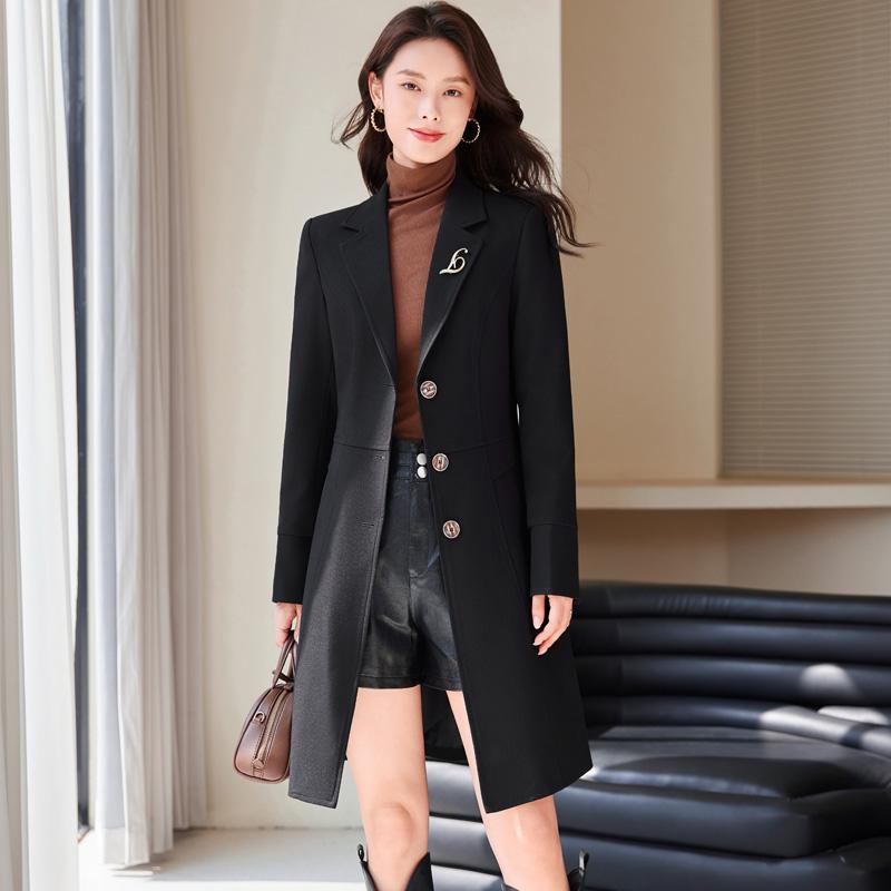 秋服 レディース 流行り物 オシャレ カワイイ  分かりやすい 成年者カワイイ 気が大きい大きさ  黒 羊毛 厚地の外套 ハイエンド 上衣 商行為 真っただ中丈