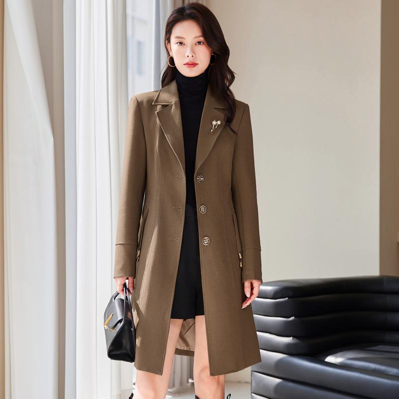 秋服 レディース 流行り物 オシャレ カワイイ  分かりやすい 成年者カワイイ 気が大きい大きさ  カーキ 上衣 上衣 商行為お召しもの 真っただ中丈 通いお召しもの 羊毛 厚地の外套