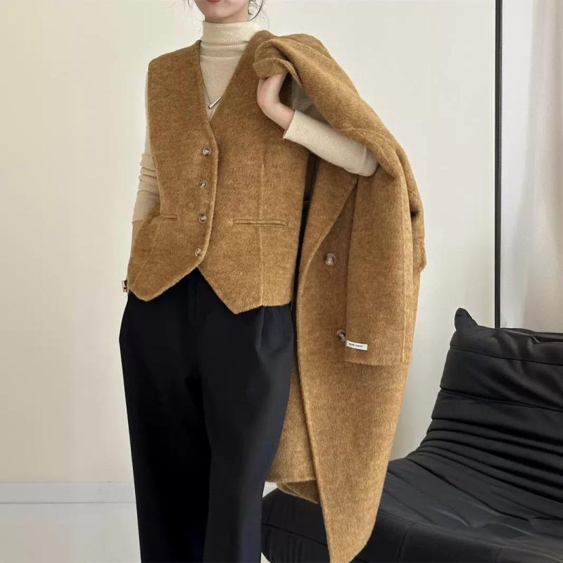 秋服 レディース 流行り物 オシャレ カワイイ  分かりやすい 成年者カワイイ 気が大きい大きさ  ハイエンド ダブル乳ぶさ 羊毛 厚地の外套 ロング より良い 通いお召しもの 上衣