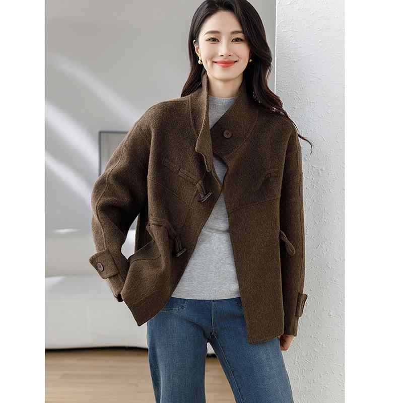 秋服 レディース ファッション オシャレ カワイイ シンプル 大人カワイイ 大きいサイズ ハイエンド ベルベット コート ホーンボタン カジュアル ウール