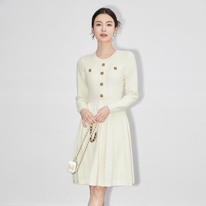 秋服 レディース ファッション オシャレ カワイイ シンプル 大人カワイイ 大きいサイズ ニット ドレス スリム 長袖 セーター フレンチ ボト スカート｜リコット