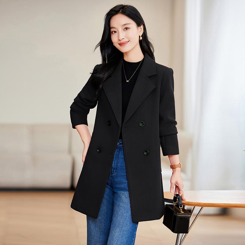 秋服 レディース 流行り物 オシャレ カワイイ  分かりやすい 成年者カワイイ 気が大きい大きさ  羊毛 厚地の外套 上衣 ダブル乳ぶさ ハイエンド 真っただ中丈 通いお召しもの 上衣