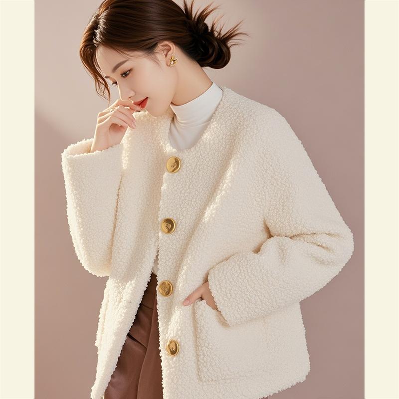 秋服 レディース ファッション オシャレ カワイイ シンプル 大人カワイイ 大きいサイズ ハイエンド トップス シック ホワイト ラムウール ジャケット