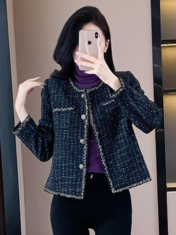 秋服 レディース 流行り物 オシャレ カワイイ  分かりやすい 成年者カワイイ 気が大きい大きさ  黒 ツィード 上衣 か細い トップス