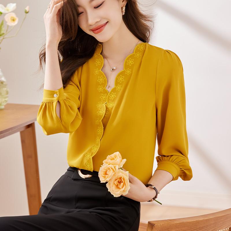 秋服 レディース ファッション オシャレ カワイイ シンプル 大人カワイイ 大きいサイズ シフォン シャツ お姫様 ハイエンド アセテート サテン シャツ スーツ｜リコット