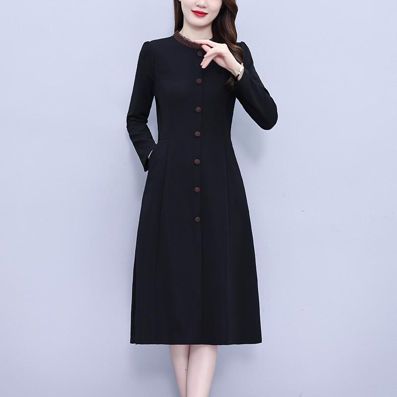秋服 レディース ファッション オシャレ カワイイ シンプル 大人カワイイ 大きいサイズ 韓国スタイル 黒 長袖 ドレス スリム スカート｜リコット