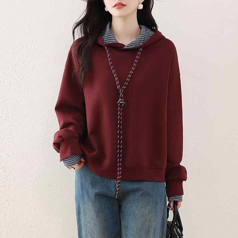 秋服 レディース 流行り物 オシャレ カワイイ  分かりやすい 成年者カワイイ 気が大きい大きさ   韓国表現スタイル 如何様物 背広 ボンネット付き添い人 汗水 プルオーバー 心地よい か細い トップス
