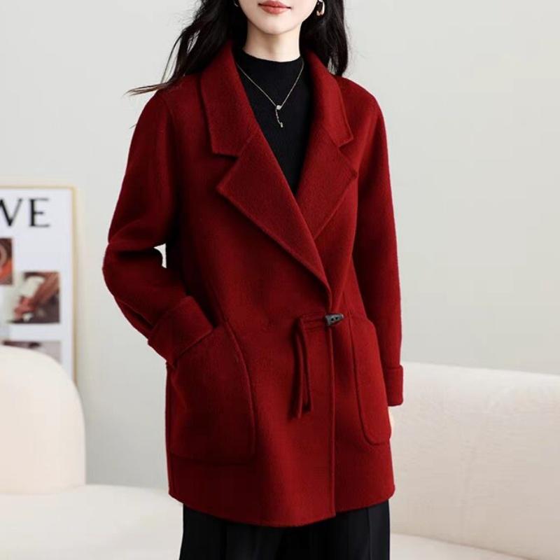秋服 レディース ファッション オシャレ カワイイ シンプル 大人カワイイ 大きいサイズ ウール コート ホーン バックル 韓国スタイル ハイエンド ｜リコット