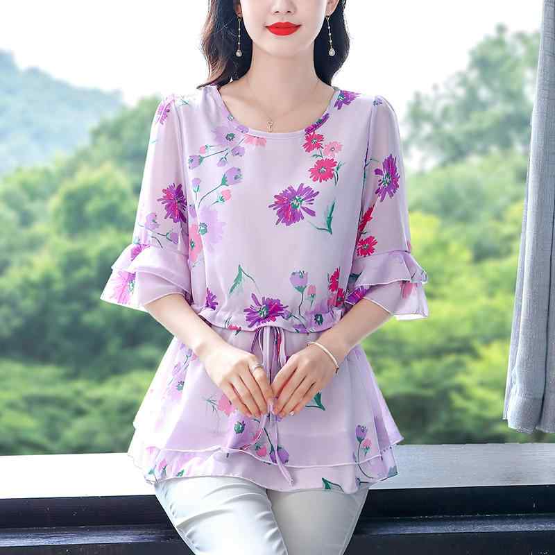 秋服 レディース ファッション オシャレ カワイイ シンプル 大人カワイイ 大きいサイズ 服 プリント シフォン シャツ スリム トップス