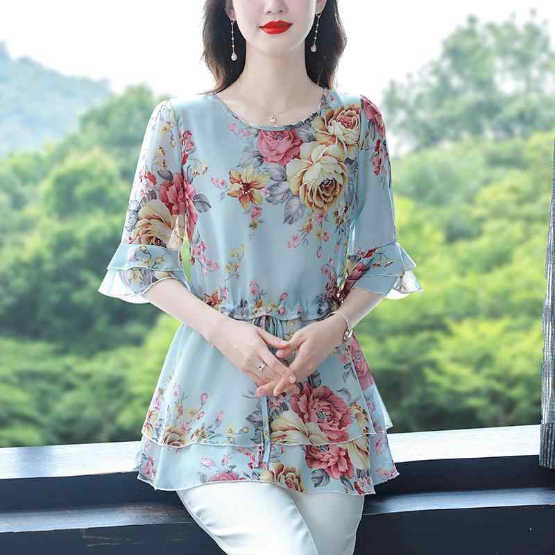 秋服 レディース ファッション オシャレ カワイイ シンプル 大人カワイイ 大きいサイズ 服 プリント シフォン シャツ トップス
