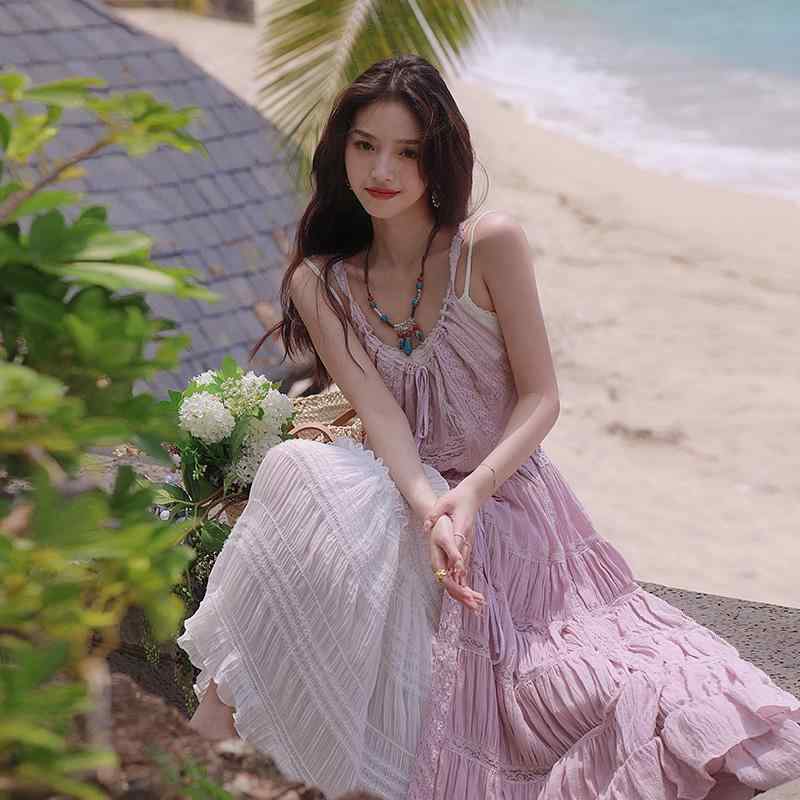 秋服 レディース 流行り物 オシャレ カワイイ  分かりやすい 成年者カワイイ 気が大きい大きさ   フレンチ レトロ スピード競技 ズボン吊り ジレー パープル か細い 西洋菓子 スコート ロング 御休み 御休み