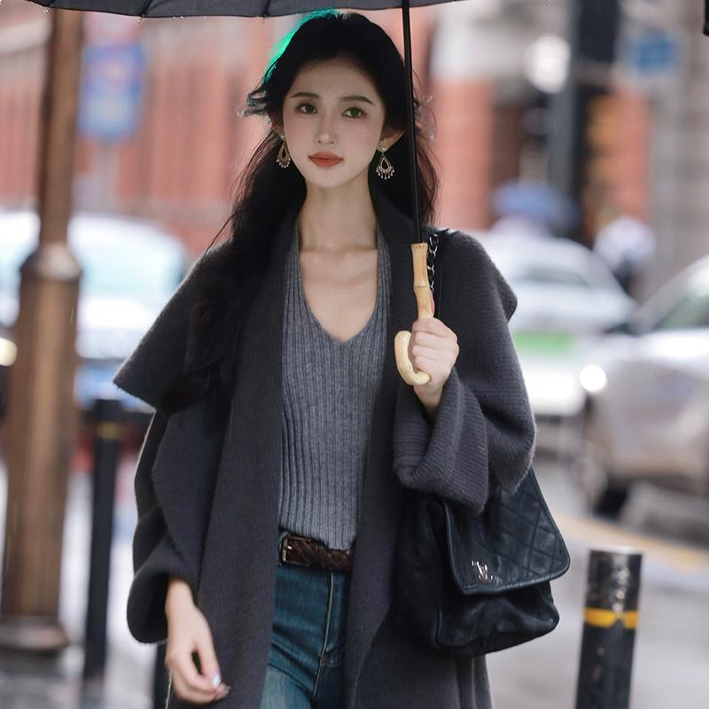秋服 レディース ファッション オシャレ カワイイ  シンプル 大人カワイイ 大きいサイズ   フレンチ レトロ ウール ベスト ニット ホルター トップス スリム バックレス サスペンダー 通勤ウェア その他-レディースファッション