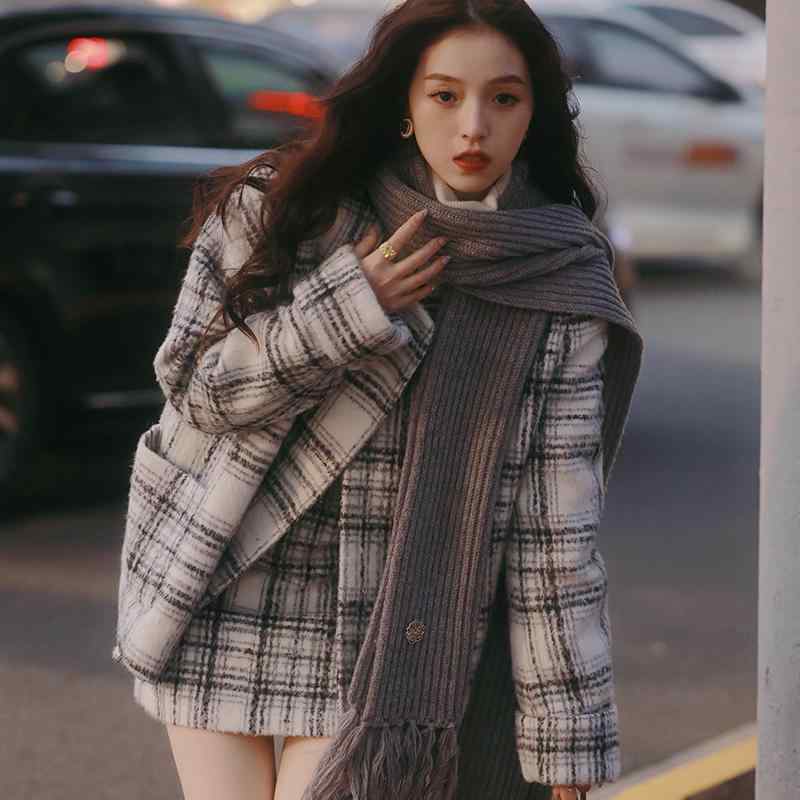 秋服 レディース ファッション オシャレ カワイイ シンプル 大人カワイイ 大きいサイズ パッド入り ジャケット 通勤ウェア ウール コート レトロ フレンチ チェック柄 スーツ スリム Aライン スカート