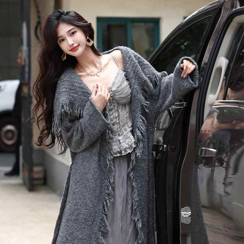 秋服 レディース 流行り物 オシャレ カワイイ  分かりやすい 成年者カワイイ 気が大きい大きさ   レトロ タッセル ビッグ スウェーター マント 肩かけ 編み物 ジレー
