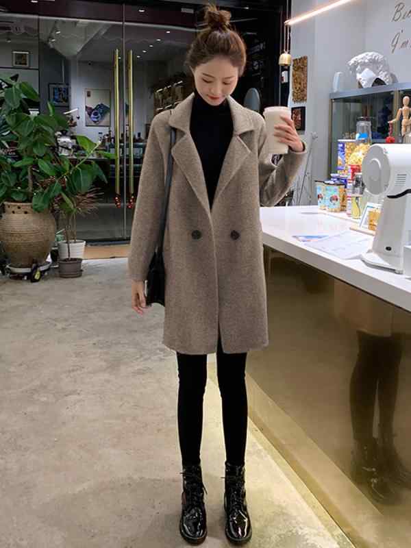 秋服 レディース ファッション オシャレ カワイイ シンプル 大人カワイイ 大きいサイズ アンチ シーズン ブラウン ウール コート ミドル丈 韓国スタイル|リコット