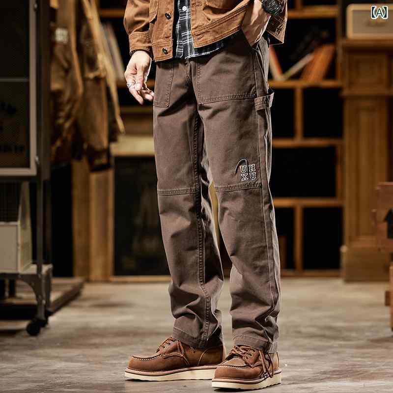 メンズ ファッション オシャレ 男性用 シンプル 大人 かっこいい カジュアル ストリート ヒップホップ HipHop アメカジ ワークパンツ 春 ストレート ロギング パンツ レトロ