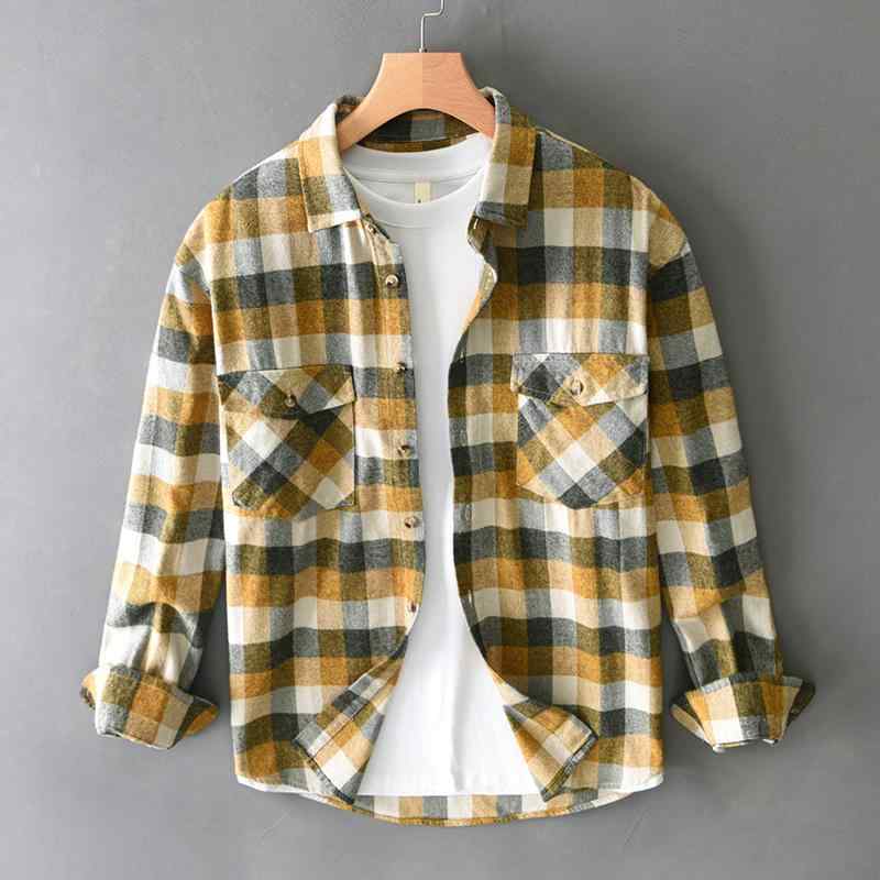春 コーデ メンズ 用 服 シンプル ファッション オシャレ 大人 紳士服 ゆったり 大きいサイズ 長袖 チェック コットン シャツ ジャケット ワークシャツ 春　秋 カジュアル 通勤スタイル 重コーデ ゆったりシルエット 軽アウター