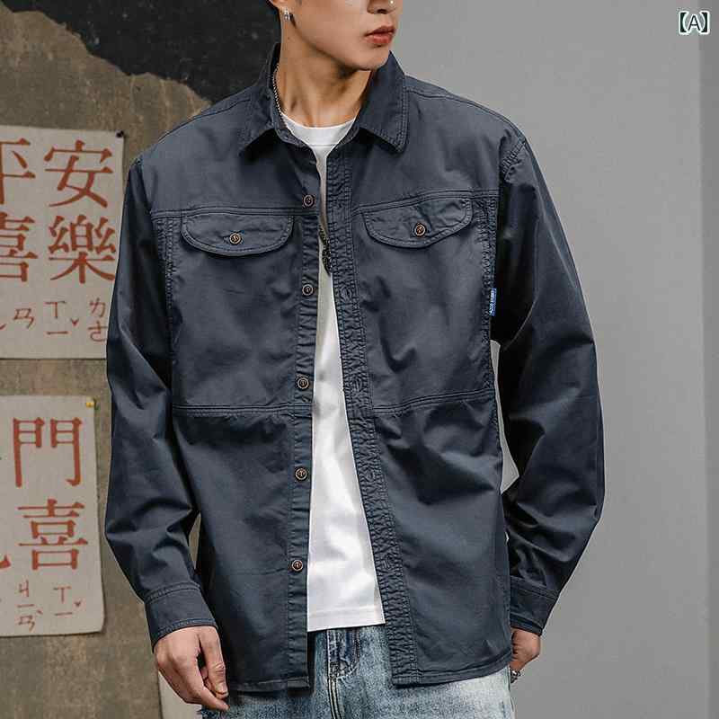 メンズ ファッション オシャレ 男性用 シンプル 大人 かっこいい カジュアル ストリート ヒップホップ HipHop ワークシャツ 春 アウター 長袖 トップ シャツ 春 ジャケット 7,961円